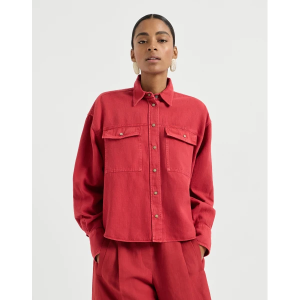 Brunello Cucinelli Garment-dyed cover shirt in Red, view 2