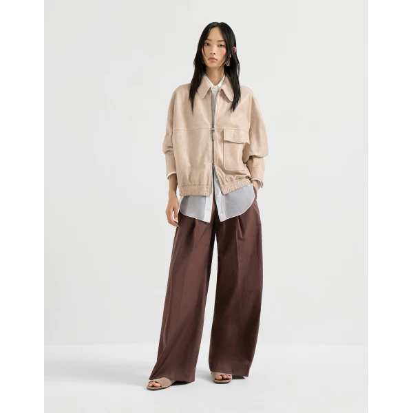 Brunello Cucinelli Glossy nappa leather outerwear jacket in Beige, view 6
