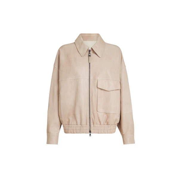 Brunello Cucinelli Glossy nappa leather outerwear jacket in Beige