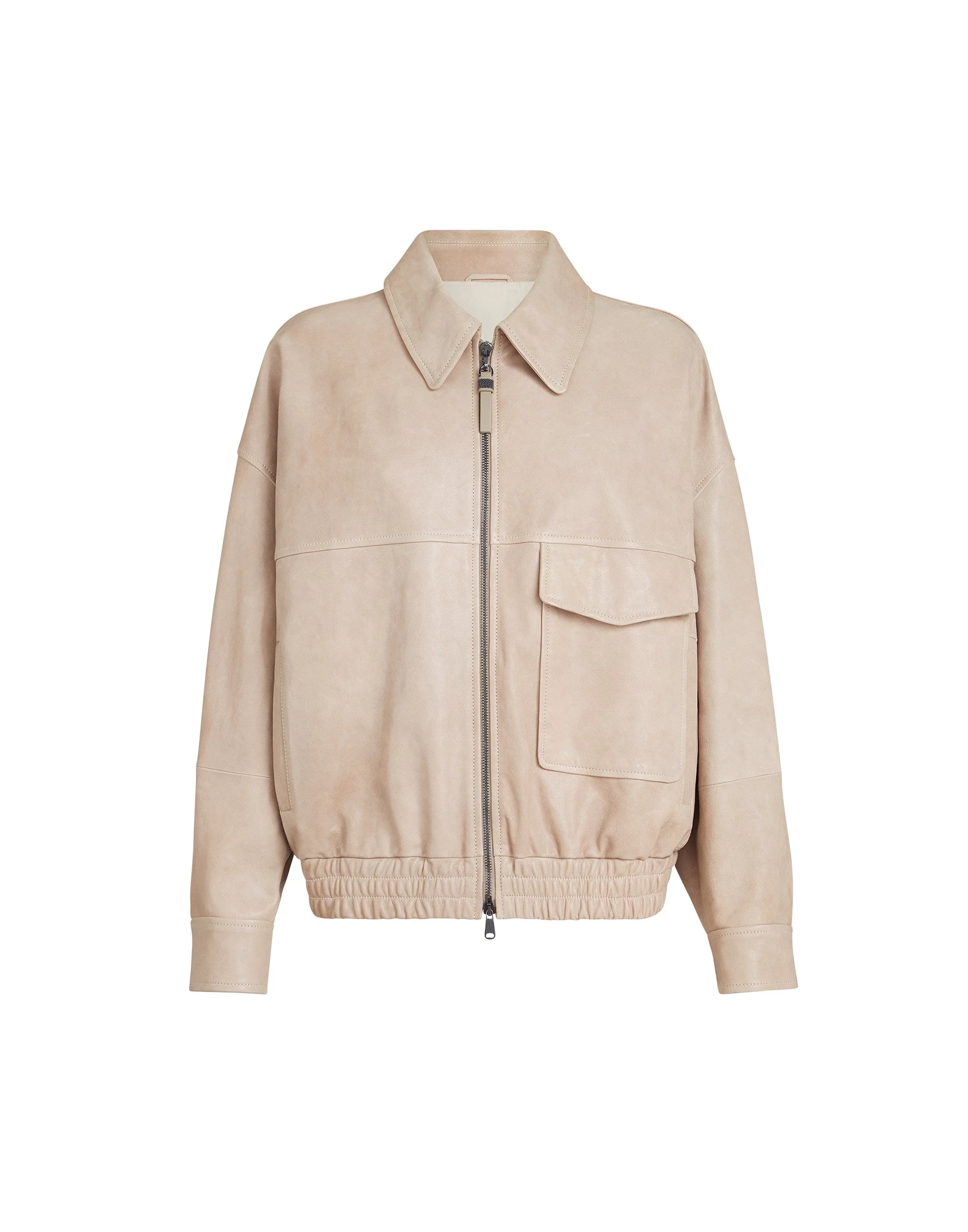 Glossy nappa leather outerwear jacket in Beige