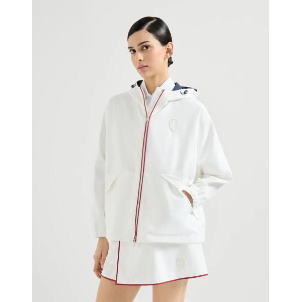 Brunello Cucinelli Hooded outerwear jacket with logo in White, view 2