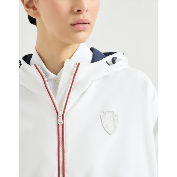 Brunello Cucinelli Hooded outerwear jacket with logo in White, view 4
