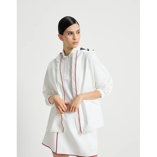 Brunello Cucinelli Hooded outerwear jacket with logo in White, view 5