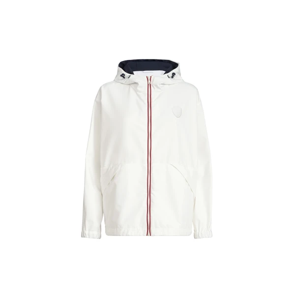 Brunello Cucinelli Hooded outerwear jacket with logo in White