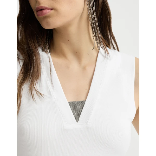 Brunello Cucinelli Jersey T-shirt with Precious Faux-Layering in White Top, view 4
