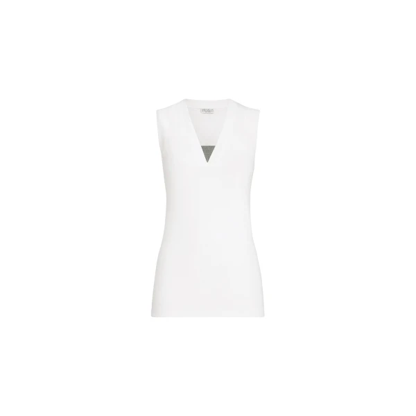 Brunello Cucinelli Jersey T-shirt with Precious Faux-Layering in White Top