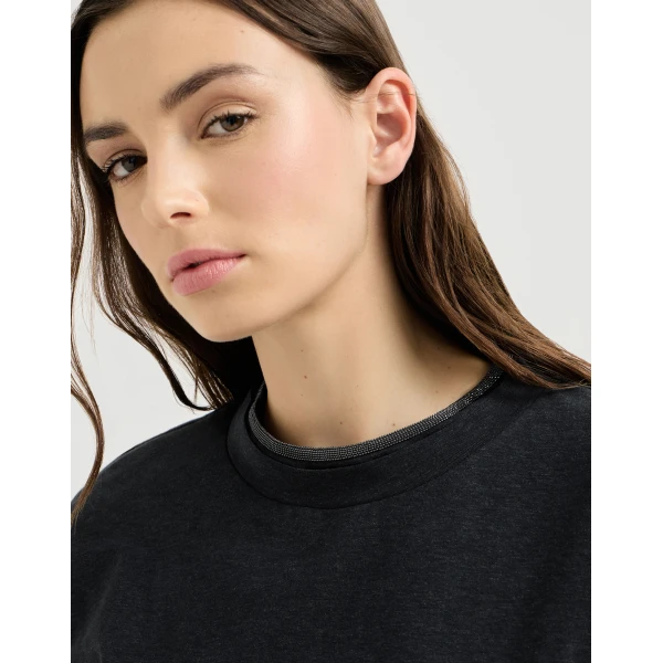 Brunello Cucinelli Jersey T-shirt with monili in Anthracite Top, view 4