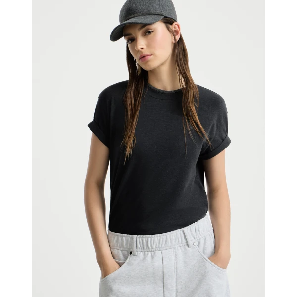 Brunello Cucinelli Jersey T-shirt with monili in Anthracite Top, view 5