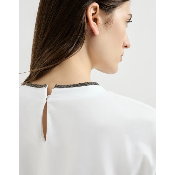 Brunello Cucinelli Jersey T-shirt with monili in White Top, view 4