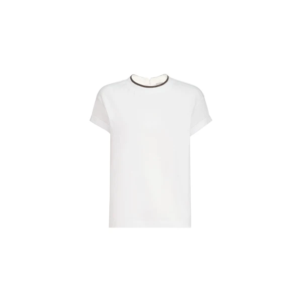 Brunello Cucinelli Jersey T-shirt with monili in White Top
