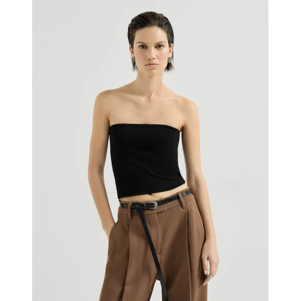 Brunello Cucinelli Jersey bandeau top in Black, view 2