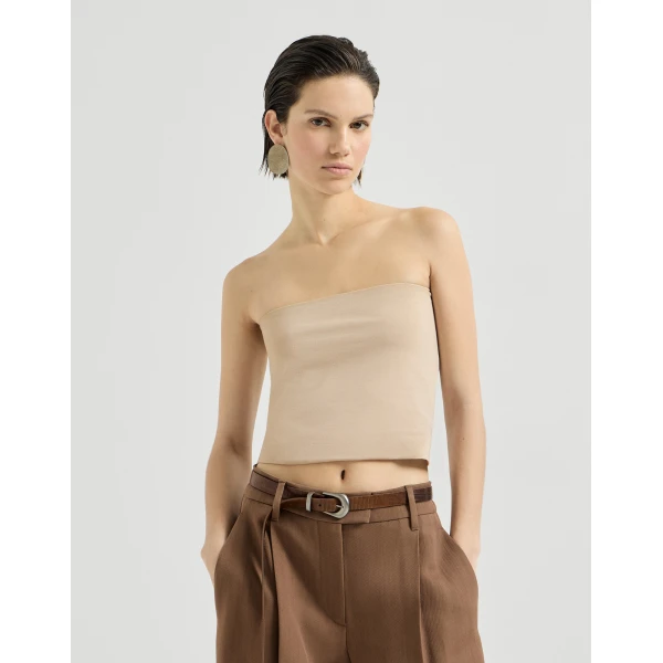 Brunello Cucinelli Jersey bandeau top in Sand, view 2