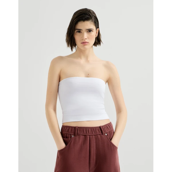 Brunello Cucinelli Jersey bandeau top in White, view 2