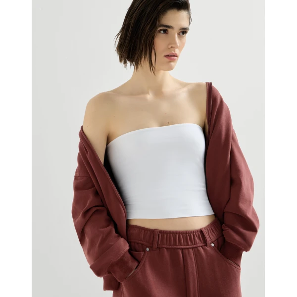 Brunello Cucinelli Jersey bandeau top in White, view 5