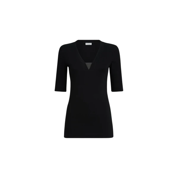 Brunello Cucinelli Jersey top with Precious Insert in Black