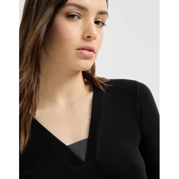 Brunello Cucinelli Jersey top with Precious Insert in Black, view 4