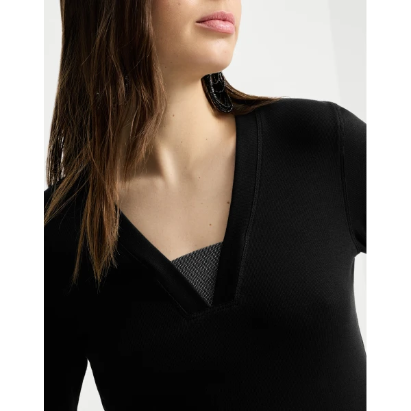 Brunello Cucinelli Jersey top with Precious Insert in Black, view 4