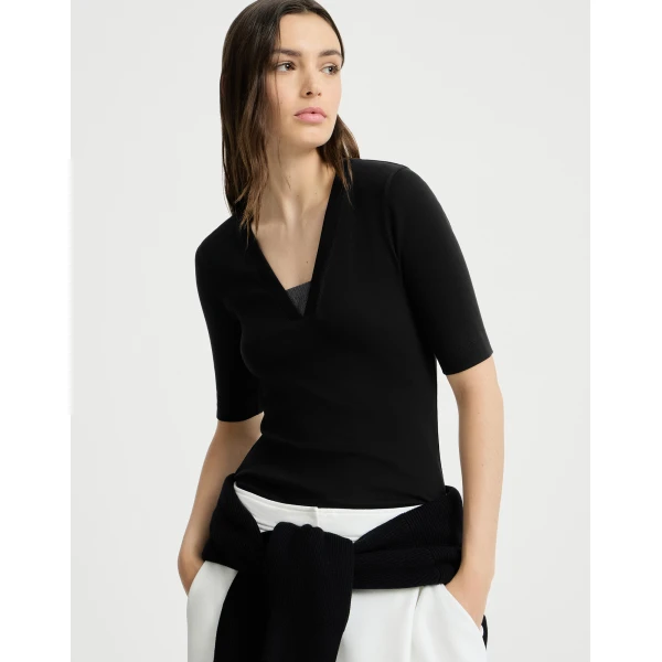 Brunello Cucinelli Jersey top with Precious Insert in Black, view 5