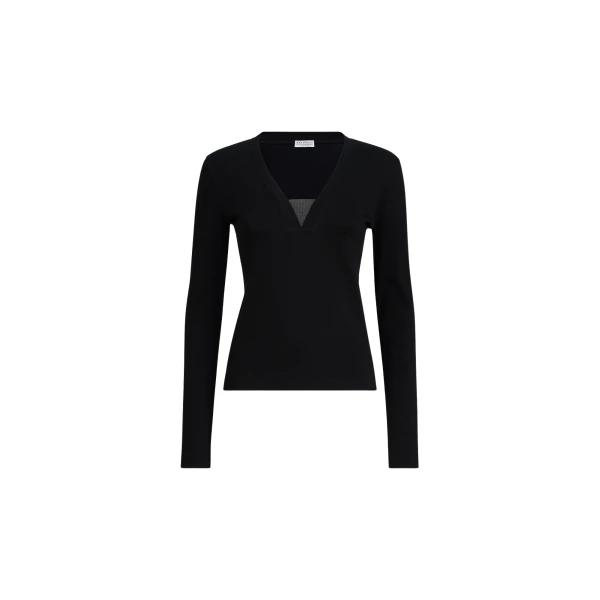 Brunello Cucinelli Jersey top with Precious Insert in Black