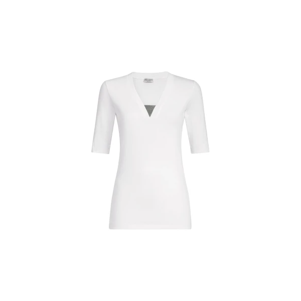 Brunello Cucinelli Jersey top with Precious Insert in White