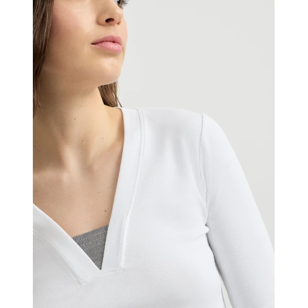Brunello Cucinelli Jersey top with Precious Insert in White, view 4