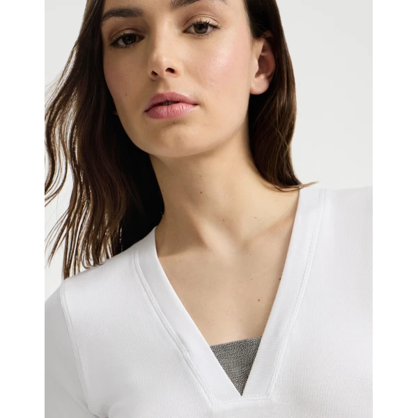 Brunello Cucinelli Jersey top with Precious Insert in White, view 4