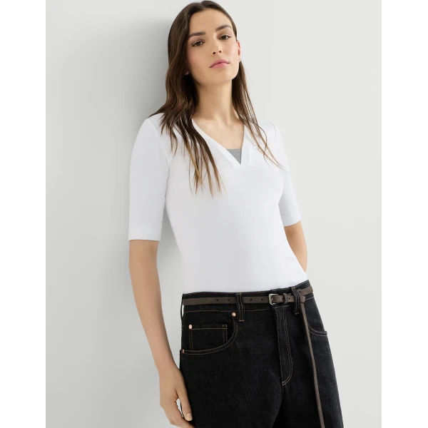 Brunello Cucinelli Jersey top with Precious Insert in White, view 5