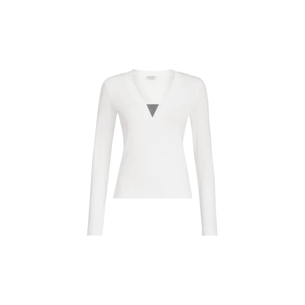 Brunello Cucinelli Jersey top with Precious Insert in White
