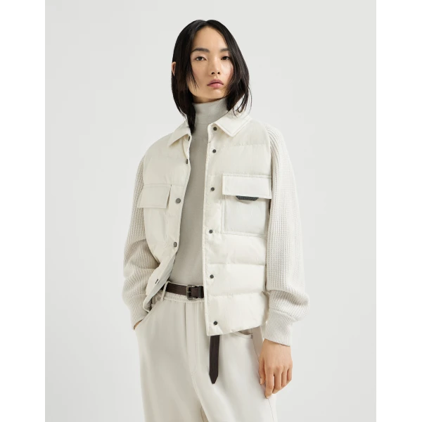 Brunello Cucinelli Knit down coat in Ivory, view 2