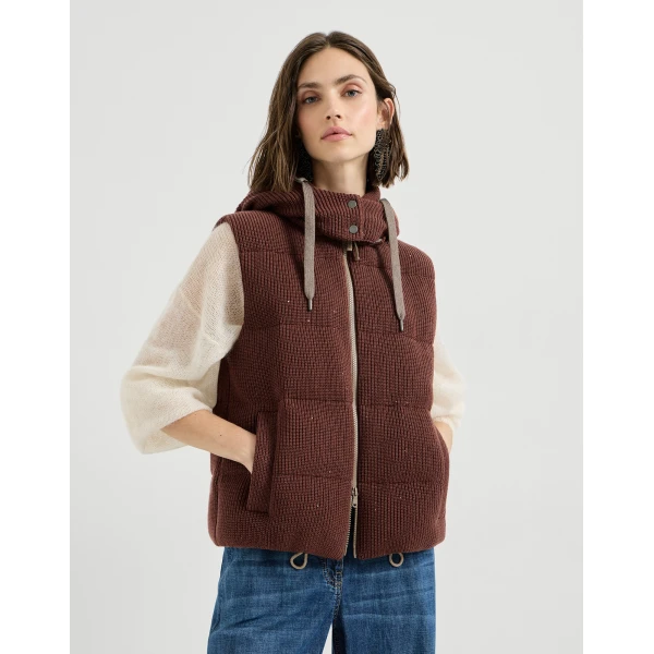 Brunello Cucinelli Knit down vest in Bordeaux, view 2