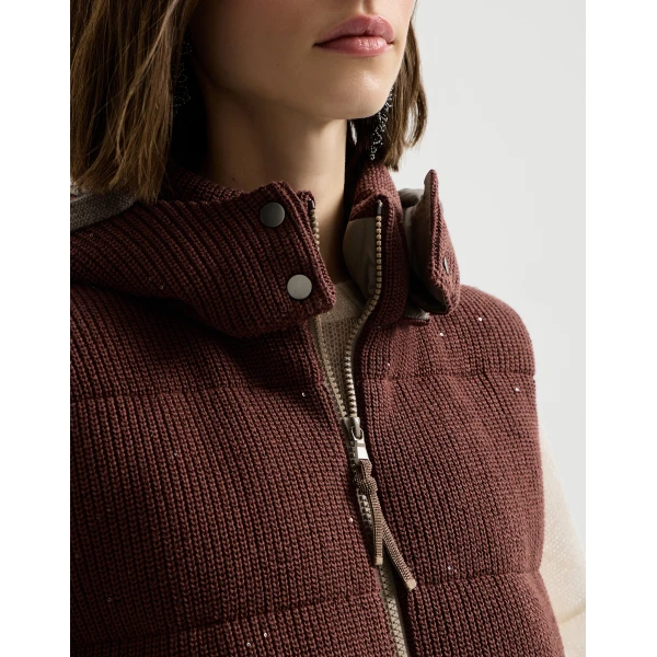 Brunello Cucinelli Knit down vest in Bordeaux, view 4