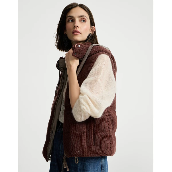 Brunello Cucinelli Knit down vest in Bordeaux, view 5