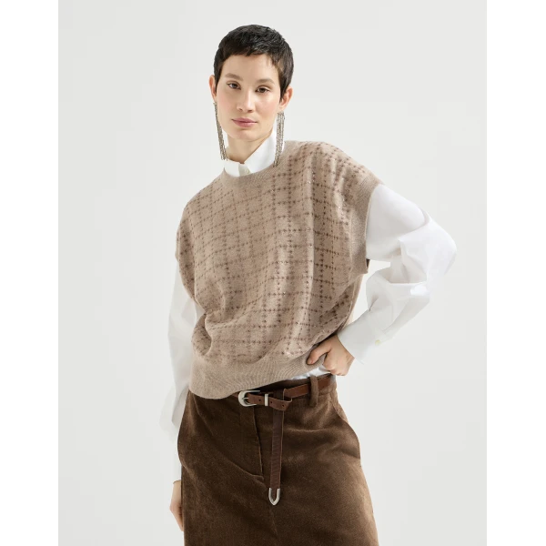 Brunello Cucinelli Knit with dazzling windowpane embroidery, view 2