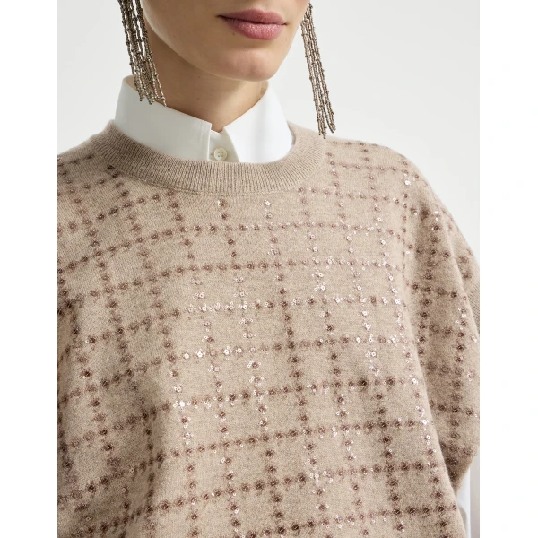 Brunello Cucinelli Knit with dazzling windowpane embroidery, view 4