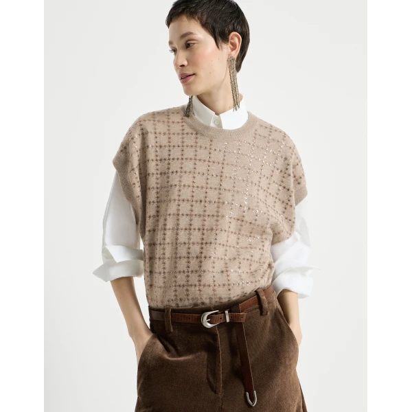 Brunello Cucinelli Knit with dazzling windowpane embroidery, view 5