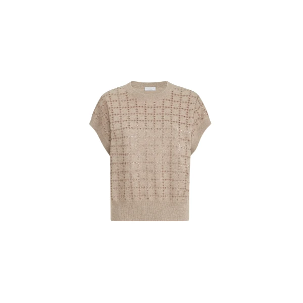 Brunello Cucinelli Knit with dazzling windowpane embroidery