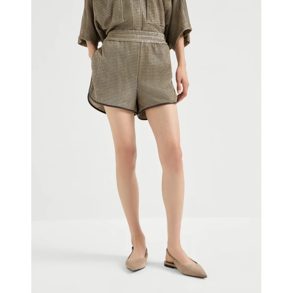 Brunello Cucinelli Leather shorts in Khaki, view 2