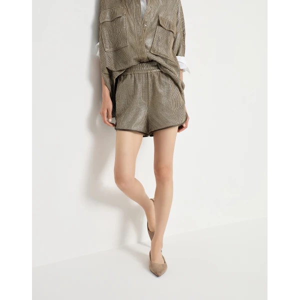 Brunello Cucinelli Leather shorts in Khaki, view 5