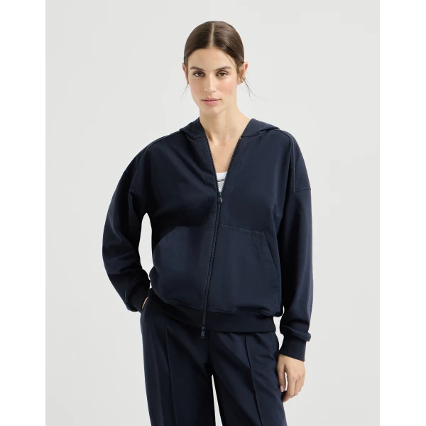 Brunello Cucinelli Lightweight French terry sweatshirt in Blue Jacket, view 2