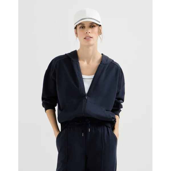 Brunello Cucinelli Lightweight French terry sweatshirt in Blue Jacket, view 5