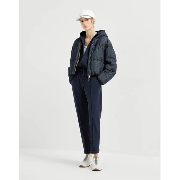 Brunello Cucinelli Lightweight French terry sweatshirt in Blue Jacket, view 6