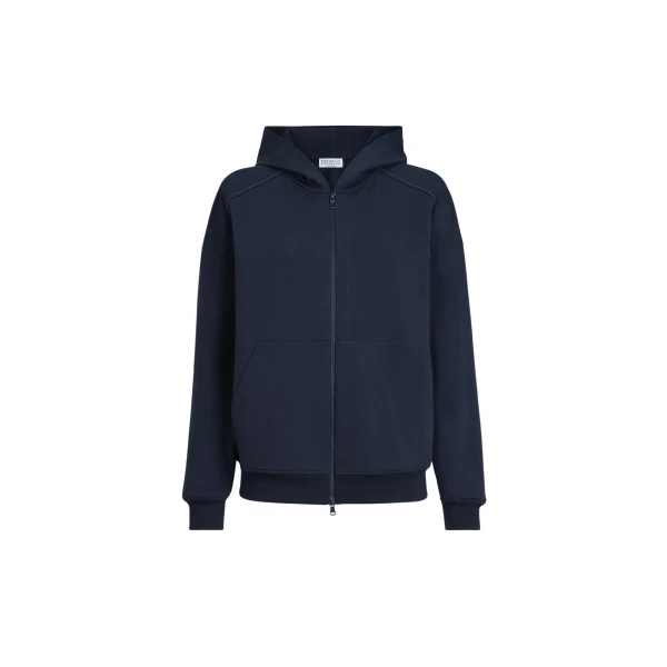 Brunello Cucinelli Lightweight French terry sweatshirt in Blue Jacket