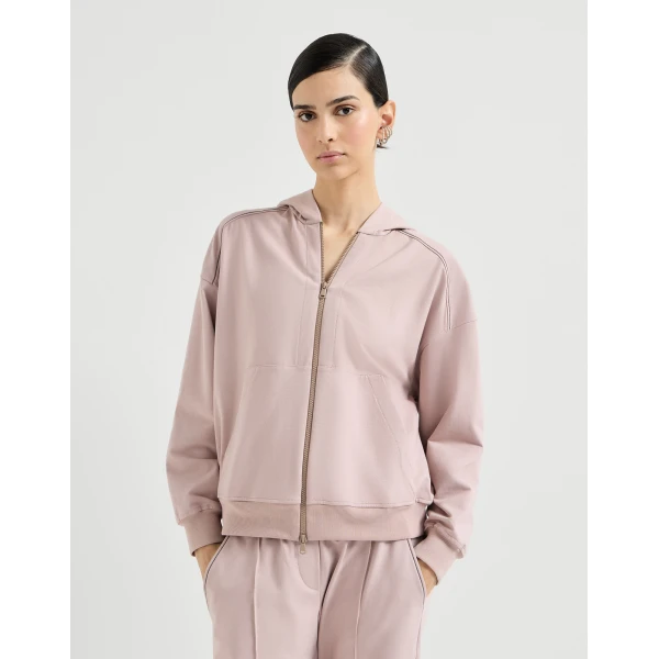 Brunello Cucinelli Lightweight French terry sweatshirt in Pink Jacket, view 2