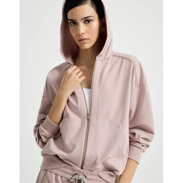 Brunello Cucinelli Lightweight French terry sweatshirt in Pink Jacket, view 5