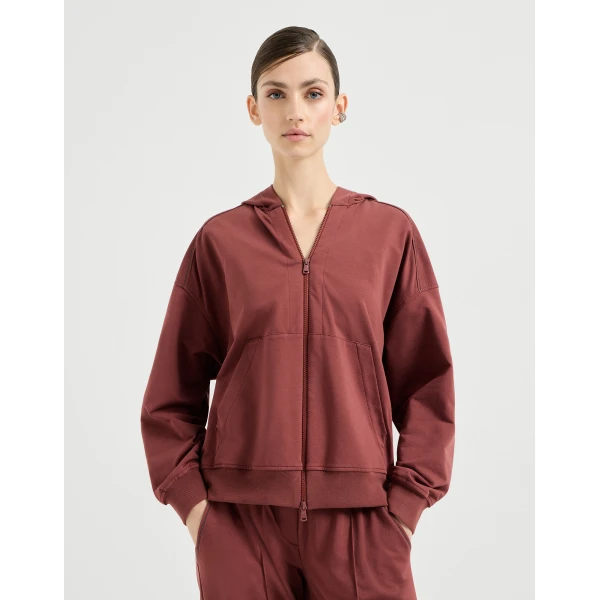 Brunello Cucinelli Lightweight French terry sweatshirt in Red Jacket, view 2