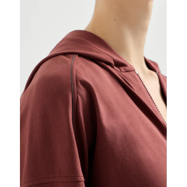 Brunello Cucinelli Lightweight French terry sweatshirt in Red Jacket, view 4