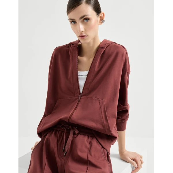 Brunello Cucinelli Lightweight French terry sweatshirt in Red Jacket, view 5