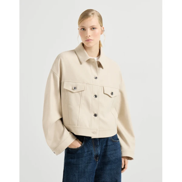 Brunello Cucinelli Lightweight cloth outerwear jacket in Sand, view 2
