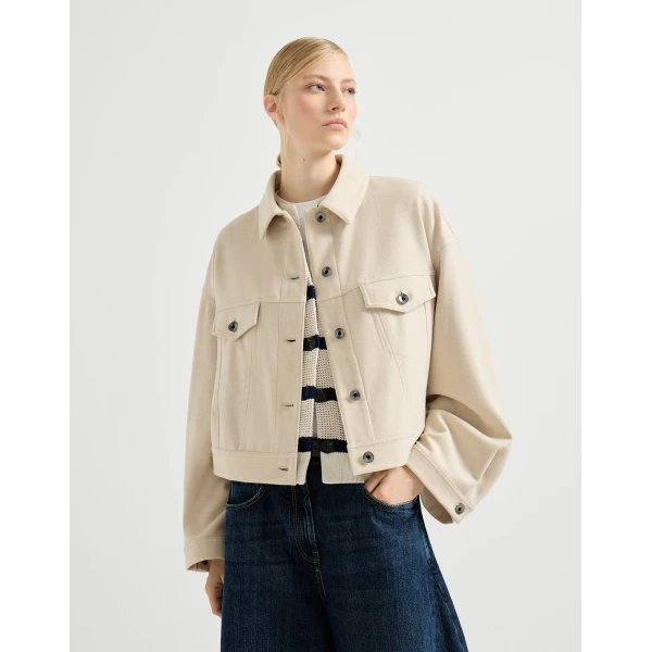Brunello Cucinelli Lightweight cloth outerwear jacket in Sand, view 5