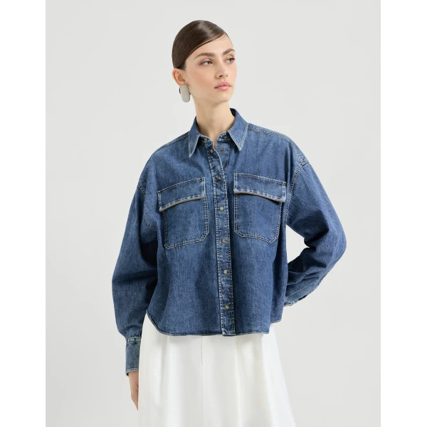 Brunello Cucinelli Lightweight denim shirt in Denim, view 2